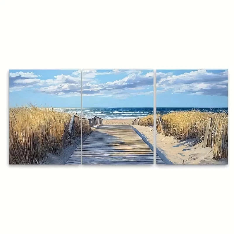 3pcs Boardwalk Print Rehoboth Beach Wall Art Set Canvas Framed 40x60cm - High Quality Print 100% Australian Made Wall Canvas Ready to Hang - Bella Home Decor