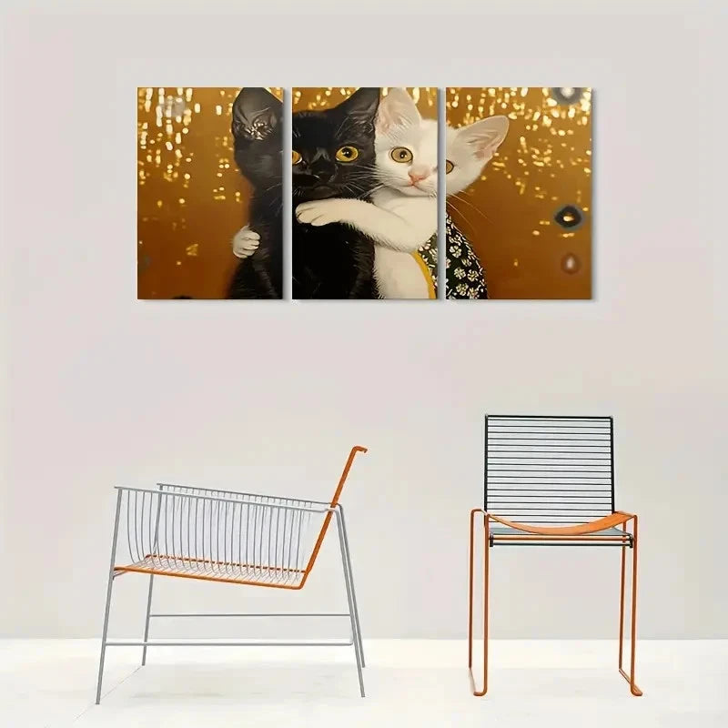 3pcs Adorable Black and White Kitten Metal Print Ready to Hang Art - Bella Home Decor