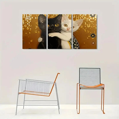 3pcs Adorable Black and White Kitten Metal Print Ready to Hang Art - Bella Home Decor