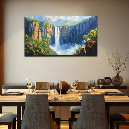 The Waterfall Drops Three Wall Art Canvas Office Home Room Framed 120x60cm