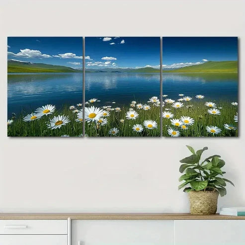 3pcs Serene Blue Sky & White Clouds Perfect Wall Art Canvas Unframed - High Quality Print 100% Australian Made Wall Canvas
