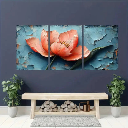 3pcs Pastel Variegated Oil Impasto Painting Metal Print Ready to Hang Art - Bella Home Decor