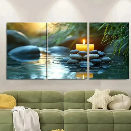 3pcs Tranquil Bamboo Zen Scene B Wall Art Set Canvas Framed 50x70cm - High Quality Print 100% Australian Made Wall Canvas Ready to Hang