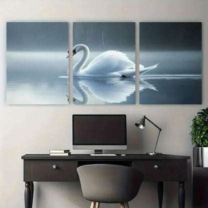 3pcs Elegant White Swan with lake Metal Print Ready to Hang Art - Bella Home Decor