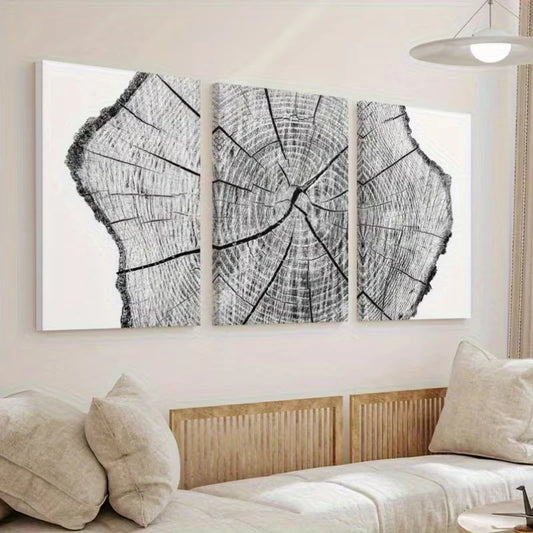 3pcs Minimalist Abstract Tree Ring Wall Art Set Canvas Framed 60x90cm - High Quality Print 100% Australian Made Wall Canvas Ready to Hang