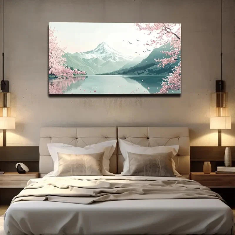 Serene Mountain Landscape Wall Art canvas office home room framed 120x60cm