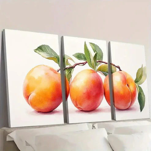 3pcs Peach Painting Fruits Watercolor PF Wall Art Set Canvas Unframed - High Quality Print 100% Australian Made Wall Canvas