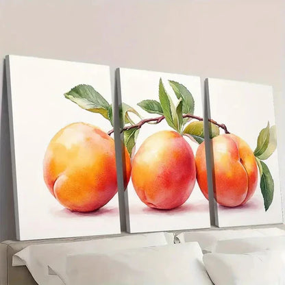 3pcs Peach Painting Fruits Watercolor PF Wall Art Set Canvas Unframed - High Quality Print 100% Australian Made Wall Canvas