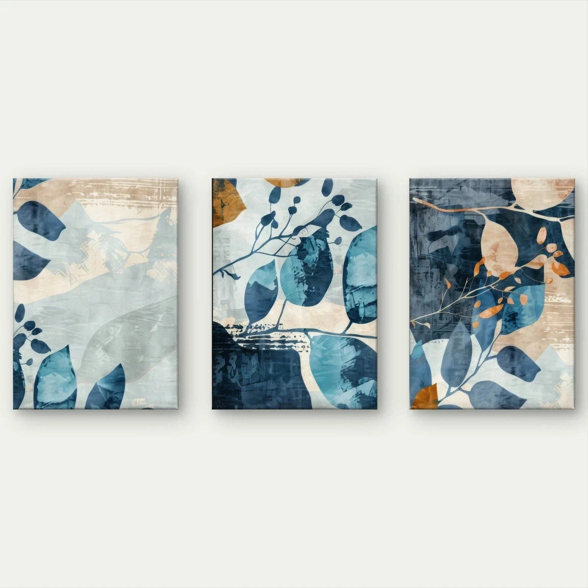 3pcs Modern Abstract Navy Blue and Gold Leaves Wall Art Set Canvas Framed 40x60cm - High Quality Print 100% Australian Made Wall Canvas Ready to Hang