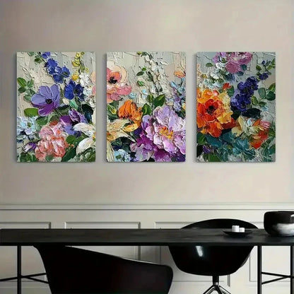 3pcs Monet-Style Flower Retro Art Painting Metal Print Ready to Hang Art - Bella Home Decor