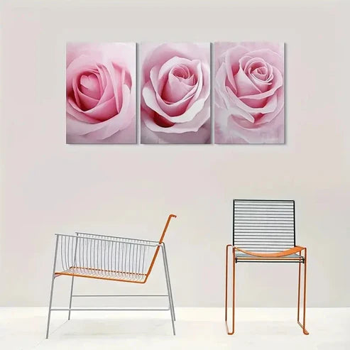 3pcs Pastel Pink Rose Triptych Wall Art Set Canvas Unframed - High Quality Print 100% Australian Made Wall Canvas