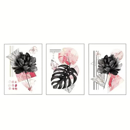 3pcs Pink, Gray, Black Abstract Floral   Wall Art Set Canvas Framed 40x60cm - High Quality Print 100% Australian Made Wall Canvas Ready to Hang