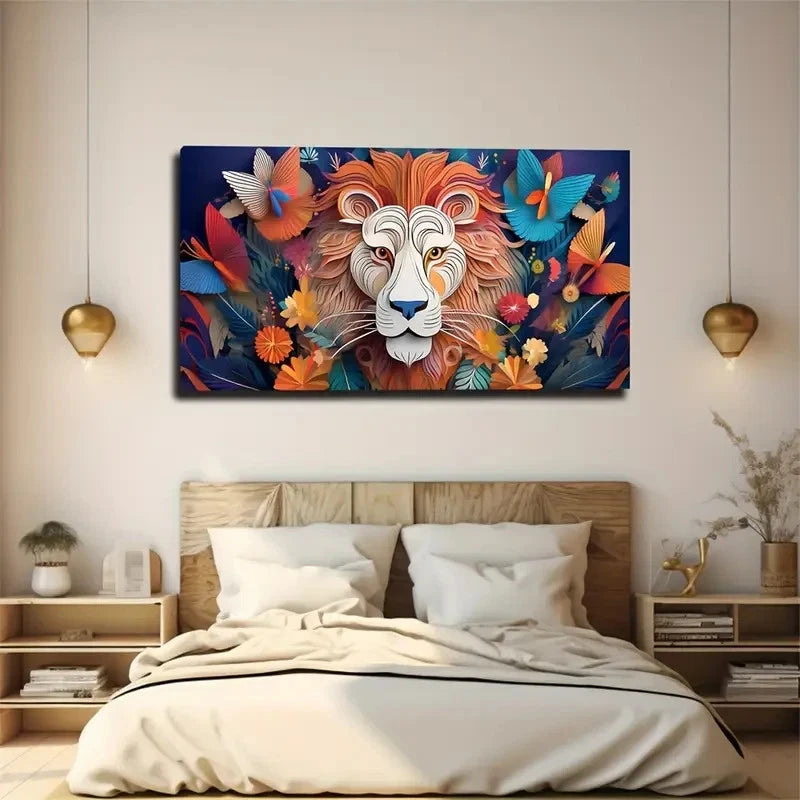 Vibrant Abstract Lion Wall Art Canvas Office Home Room Framed 120x60cm