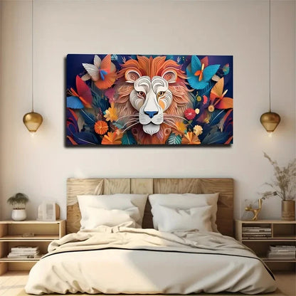 Vibrant Abstract Lion Wall Art Canvas Office Home Room Framed 120x60cm