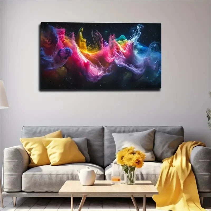 Vibrant Abstract Glowing Stars Wall Art Canvas Office Home Room Framed 120x60cm