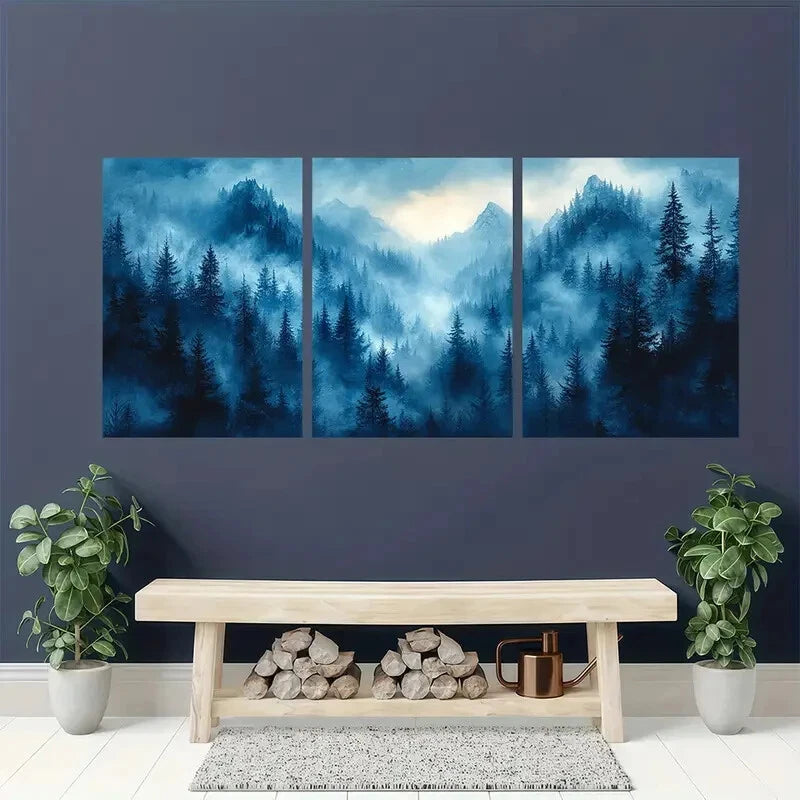 3pcs Blue Forest Prints Shoshone Landscape Metal Print Ready to Hang Art - Bella Home Decor