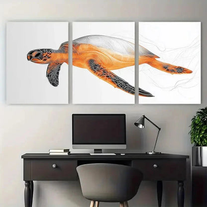 3pcs Minimalist Abstract Sea Turtle Illustration Metal Print Ready to Hang Art - Bella Home Decor