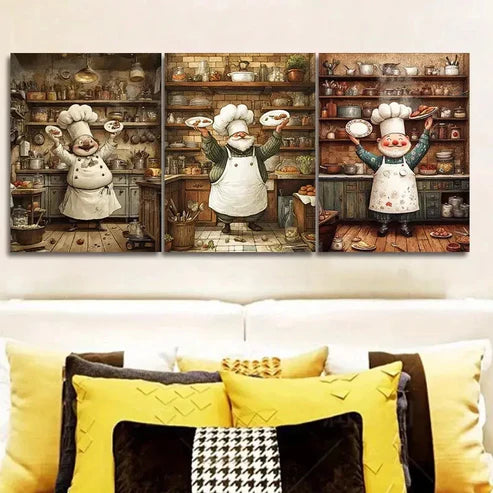 3pcs The whimsical chef Wall Art Set Canvas Unframed - High Quality Print 100% Australian Made Wall Canvas