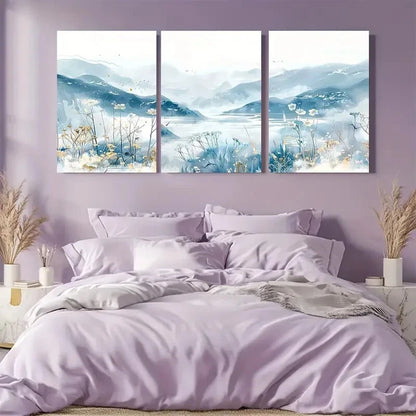 3pcs Blue Mountains Delicate Watercolor Landscape Metal Print Ready to Hang Art - Bella Home Decor