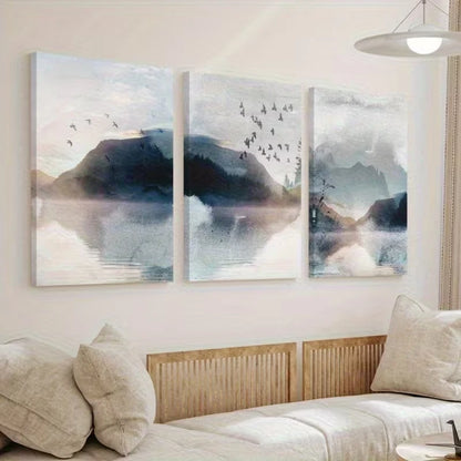 3pcs Modern Abstract Birds Landscape Wall Art Set Canvas Framed 50x70cm - High Quality Print 100% Australian Made Wall Canvas Ready to Hang