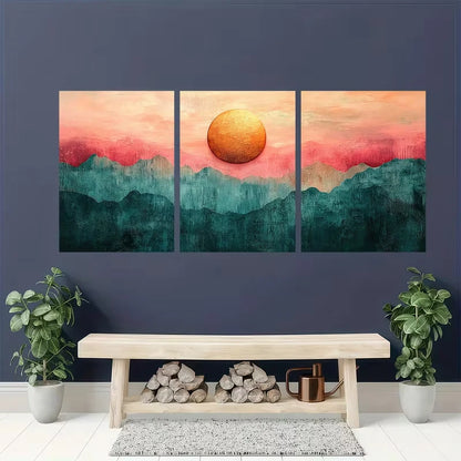 3pcs Blush Pink, Warm Peach Geometric Design Metal Print Ready to Hang Art - Bella Home Decor