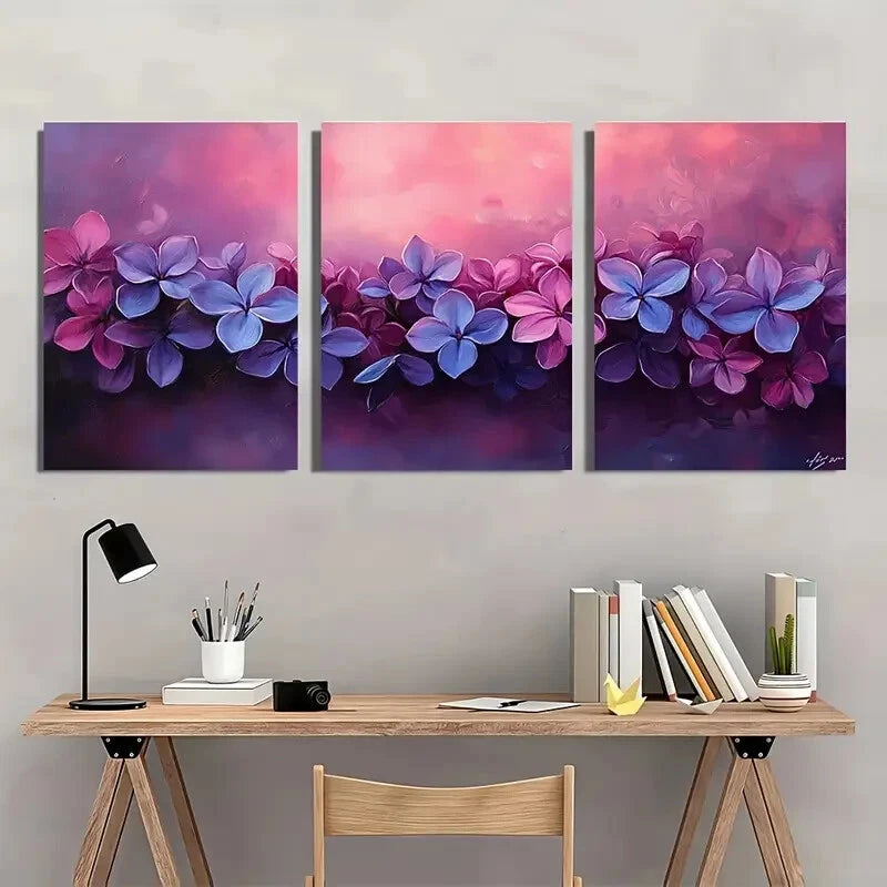 3pcs Lilac Flower Painting Print Flower Art Metal Print Ready to Hang Art - Bella Home Decor