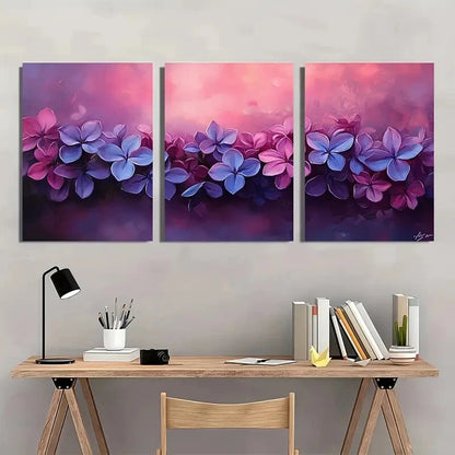 3pcs Lilac Flower Painting Print Flower Art Metal Print Ready to Hang Art - Bella Home Decor