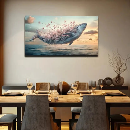 Bohemian Modern Whale Covered Wall Art Canvas Office Home Room Framed 120x60cm