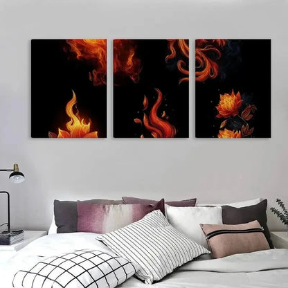 3pcs Fire & Flame Golden Black Orange Hues   Wall Art Set Canvas Framed 50x70cm - High Quality Print 100% Australian Made Wall Canvas Ready to Hang