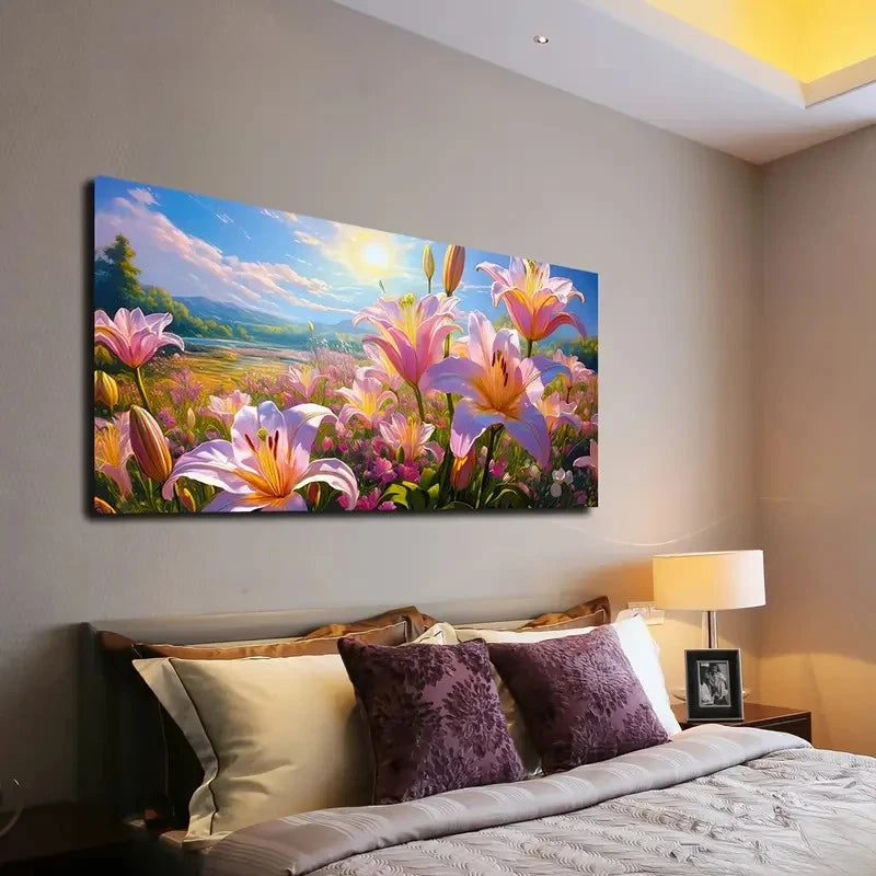 Sunlit Floral Gradient Pink Wall Art canvas office home room framed 120x60cm - Bella Home Decor