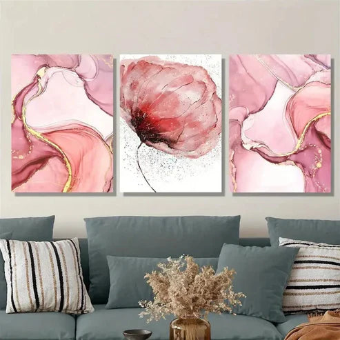 3pcs Purple abstract art, pink Wall Art Set Canvas Unframed - High Quality Print 100% Australian Made Wall Canvas