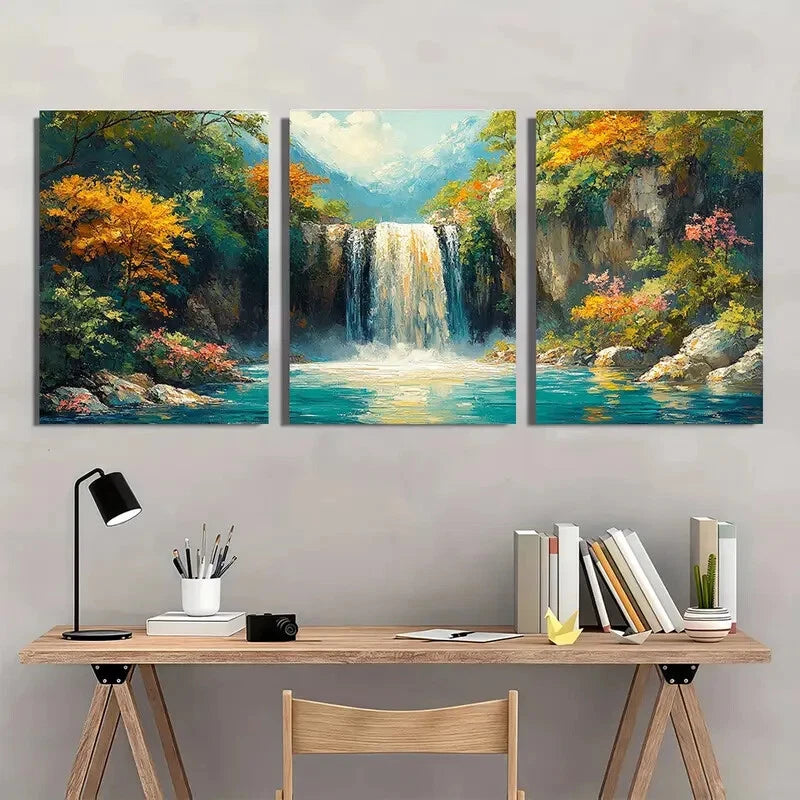 3pcs Magical Waterfall Art Nature Painting Metal Print Ready to Hang Art - Bella Home Decor