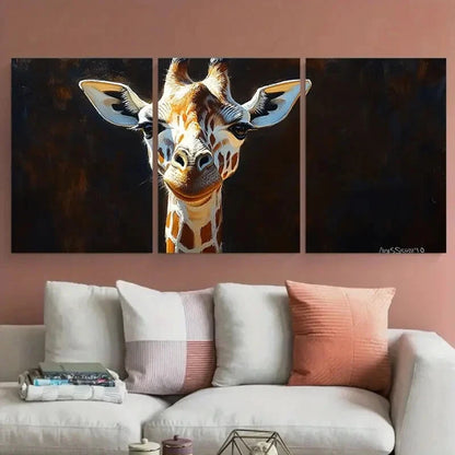 3pcs Giraffe Wild Animal in Black Background Metal Print Ready to Hang Art - Bella Home Decor