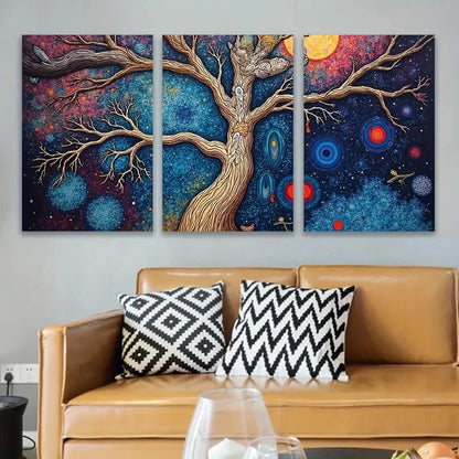 3pcs Vibrant Tree With Cosmic Design Wall Art Set Canvas Framed 50x70cm - High Quality Print 100% Australian Made Wall Canvas Ready to Hang