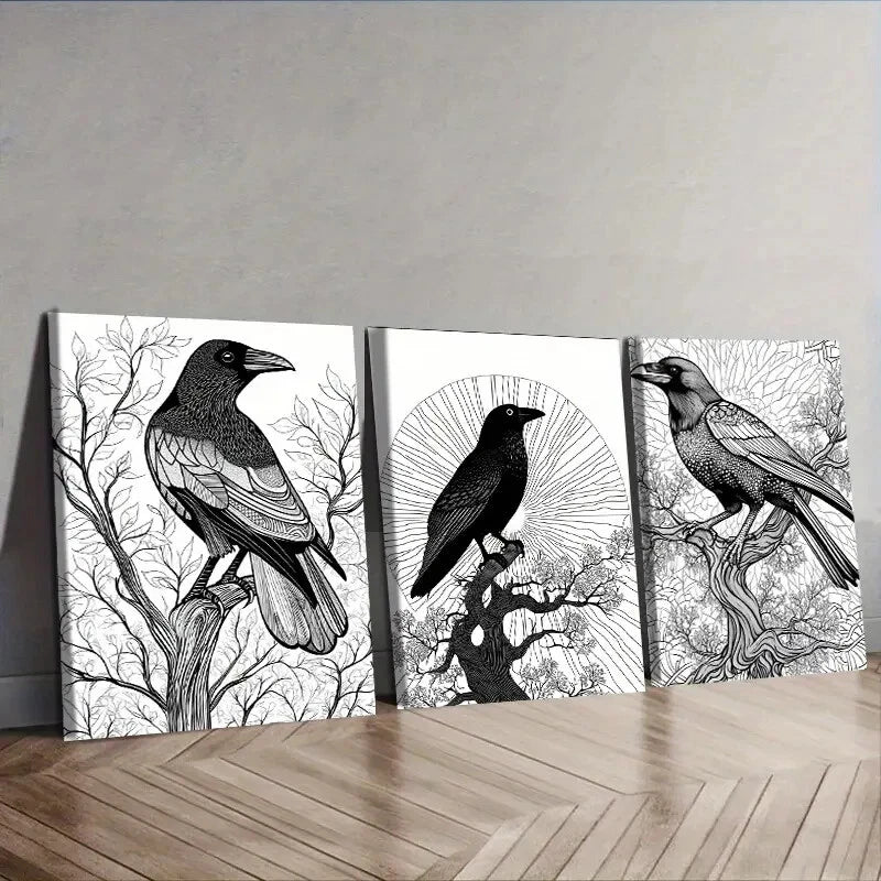 3pcs The psychic Crow Wall Art Set Canvas Framed 40x60cm - High Quality Print 100% Australian Made Wall Canvas Ready to Hang