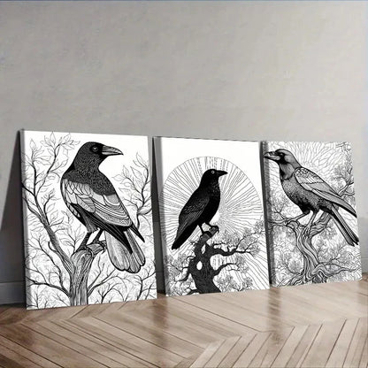 3pcs The psychic Crow Wall Art Set Canvas Framed 40x60cm - High Quality Print 100% Australian Made Wall Canvas Ready to Hang