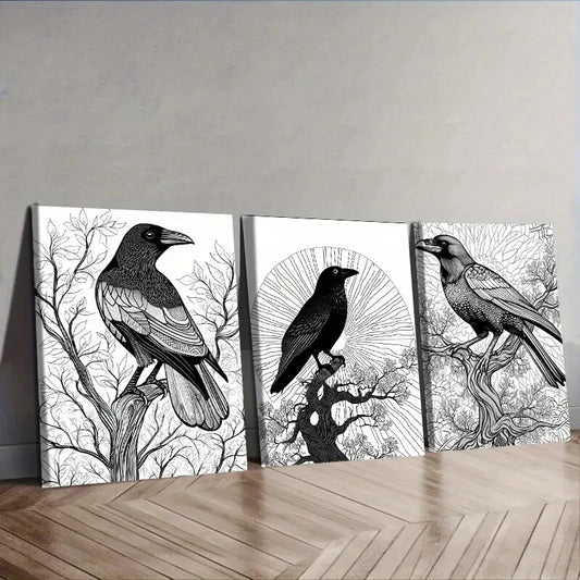 3pcs The psychic Crow Wall Art Set Canvas Framed 40x60cm - High Quality Print 100% Australian Made Wall Canvas Ready to Hang
