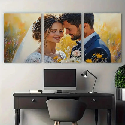 3pcs Wedding Couple Portrait Floral Design Metal Print Ready to Hang Art - Bella Home Decor