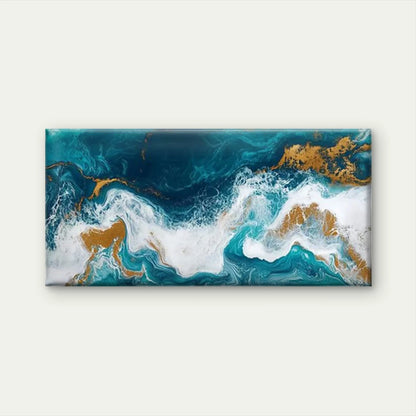 Teal Blue, Golden, White Wall Art Canvas Office Home Room Framed 120x60cm