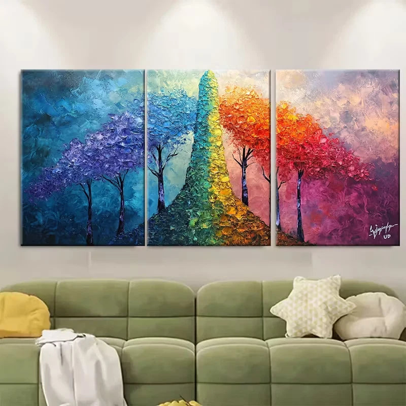 3pcs Colorful Tower Tree Painting Metal Print Ready to Hang Art - Bella Home Decor