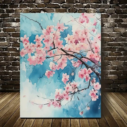Beautiful Vibrant Pink Floral Cherry Blossom Painting 40x60cm Metal Print Ready to Hang - Bella Home Decor
