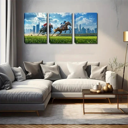 3pcs Equestrian Cityscape Lush Green Perfect Wall Art Set Canvas Framed 40x60cm - High Quality Print 100% Australian Made Wall Canvas Ready to Hang - Bella Home Decor
