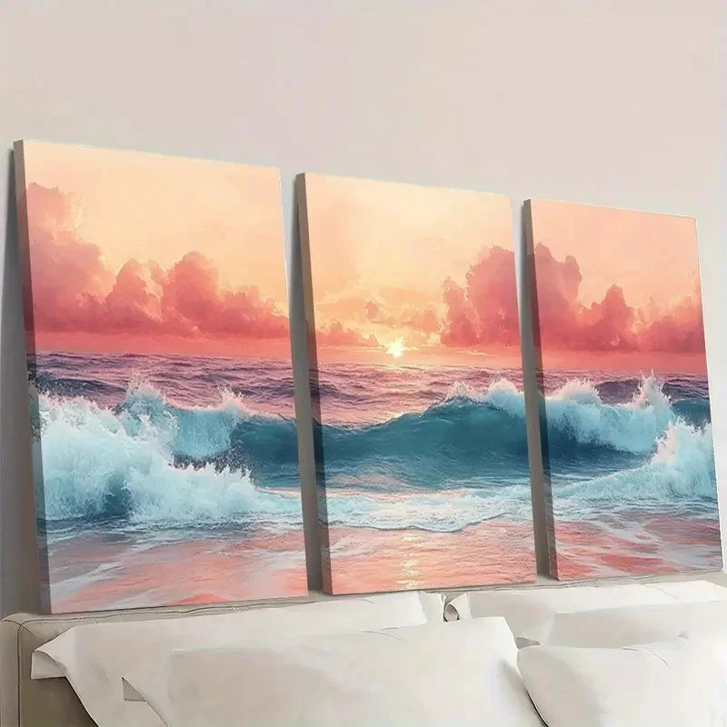 3pcs Tranquil Ocean Sunset  gh  Wall Art Set Canvas Framed 60x90cm - High Quality Print 100% Australian Made Wall Canvas Ready to Hang - Bella Home Decor