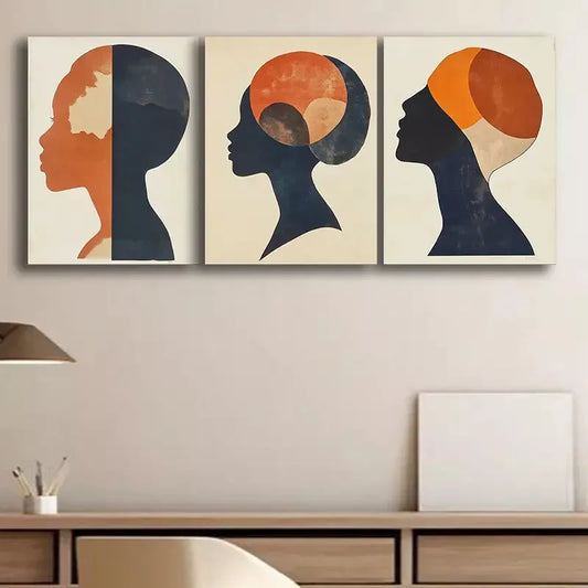 3pcs Female Silhouette Wall Art Set Canvas Framed 50x70cm - High Quality Print 100% Australian Made Wall Canvas Ready to Hang