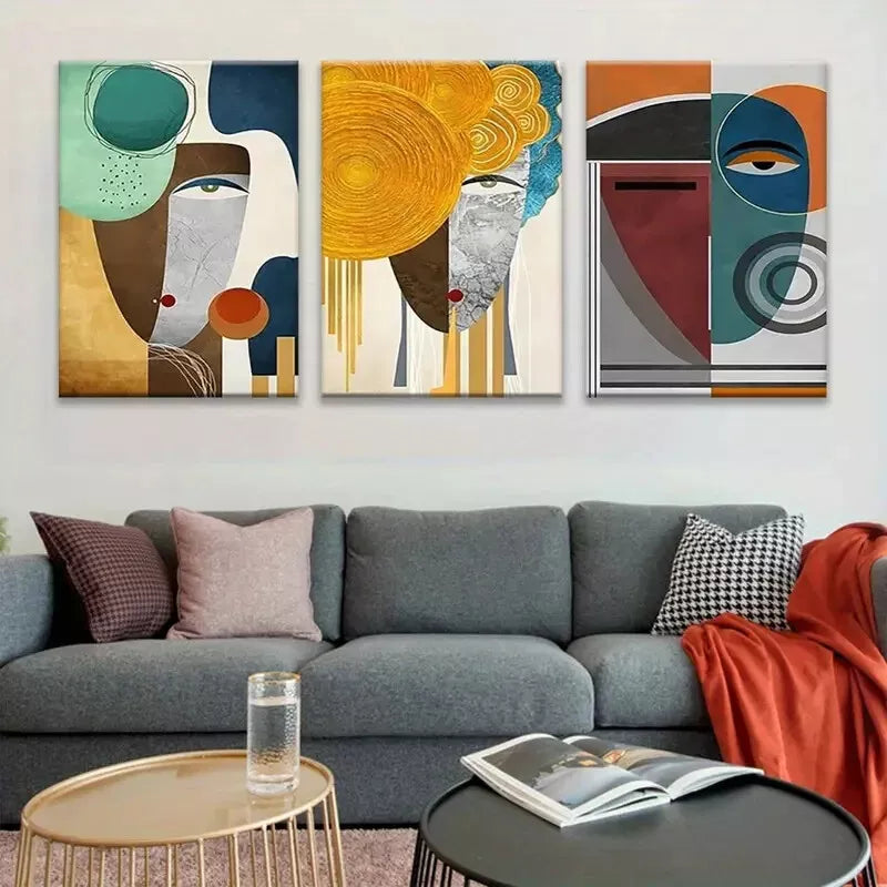 3pcs Modern Abstract Geometric Canvas Framed 40x60cm - High Quality Print 100% Australian Made Wall Canvas Ready to Hang - Bella Home Decor