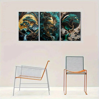3pcs Modern Tree Landscape Painting Metal Print Ready to Hang Art - Bella Home Decor