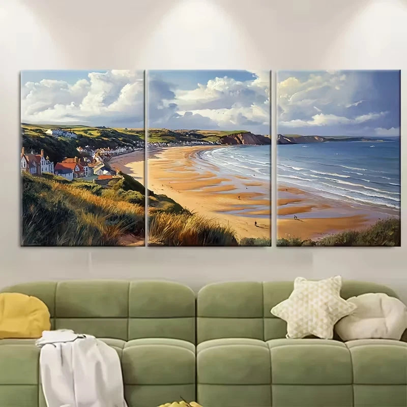 3pcs Woolacombe Travel Print Metal Print Ready to Hang Art