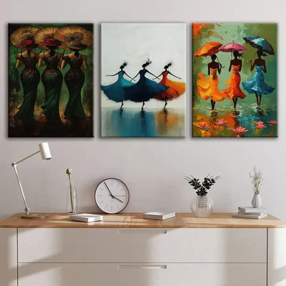 3pcs Elegant Women Orange Blue Vibrant Abstract Wall Art Set Canvas Unframed - High Quality Print 100% Australian Made Wall Canvas