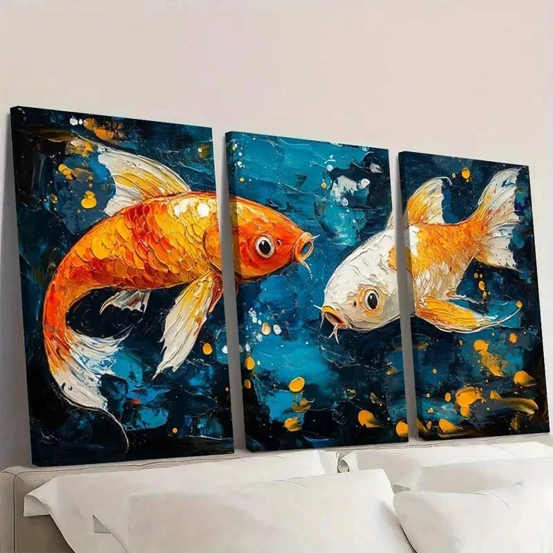 3pcs Original Fishes Oil Painting RT  Wall Art Set Canvas Framed 50x70cm - High Quality Print 100% Australian Made Wall Canvas Ready to Hang