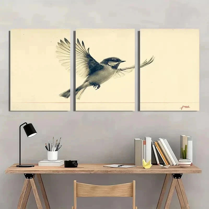 3pcs Minimalist Birds Neutral Nature Perfect Wall Art Set Canvas Framed 50x70cm - High Quality Print 100% Australian Made Wall Canvas Ready to Hang - Bella Home Decor